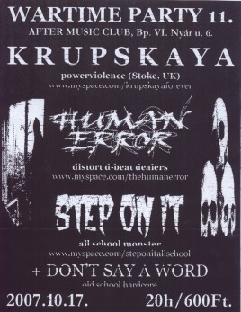 Krupskaya (UK), Human Error (HU), Step On It (HU), Don’t Say A Word (HU)